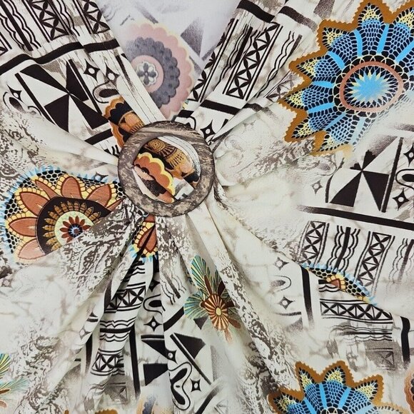 Y2K Top Womens L Cream Bohemian Floral O-Ring V-Neck Jersey Knit Made In USA - Picture 3 of 8